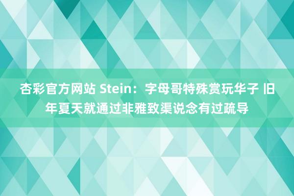 杏彩官方网站 Stein：字母哥特殊赏玩华子 旧年夏天就通过非雅致渠说念有过疏导
