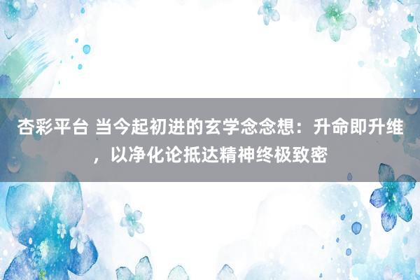 杏彩平台 当今起初进的玄学念念想：升命即升维，以净化论抵达精神终极致密