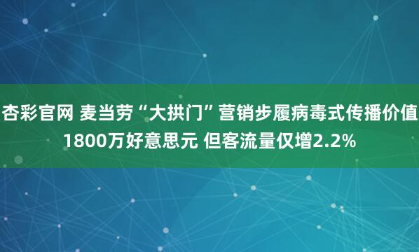 杏彩官网 麦当劳“大拱门”营销步履病毒式传播价值1800万好意思元 但客流量仅增2.2%