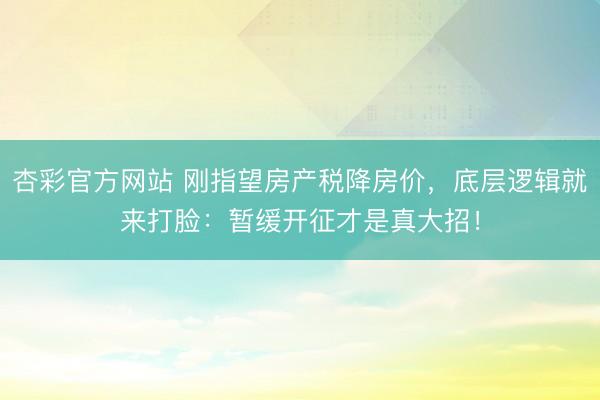 杏彩官方网站 刚指望房产税降房价，底层逻辑就来打脸：暂缓开征才是真大招！