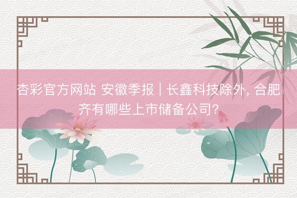 杏彩官方网站 安徽季报 | 长鑫科技除外, 合肥齐有哪些上市储备公司?