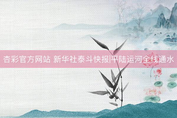 杏彩官方网站 新华社泰斗快报|平陆运河全线通水