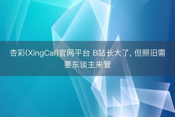 杏彩(XingCai)官网平台 B站长大了， 但照旧需要东谈主来管