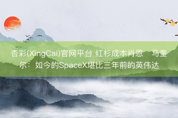 杏彩(XingCai)官网平台 红杉成本肖恩・马奎尔:如今的SpaceX堪比三年前的英伟达
