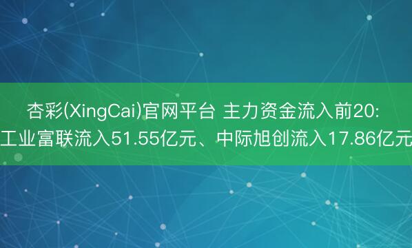 杏彩(XingCai)官网平台 主力资金流入前20: 工业富联流入51.55亿元、中际旭创流入17.86亿元